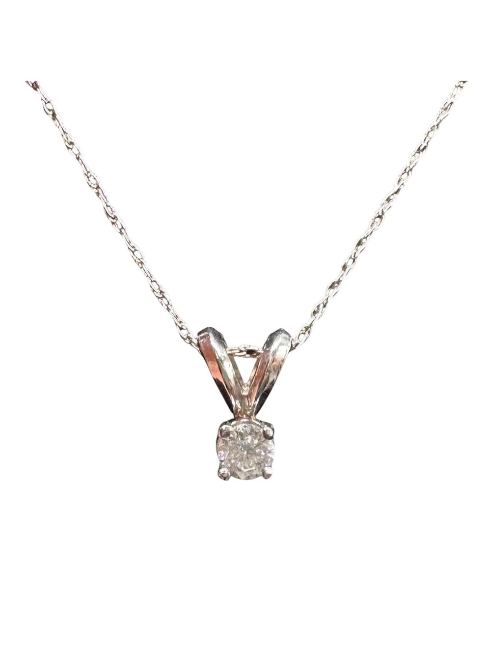 Diamond Solitaire Necklace 14kt White Gold 0.12ctw GH SI Adjustable 16 to 18in